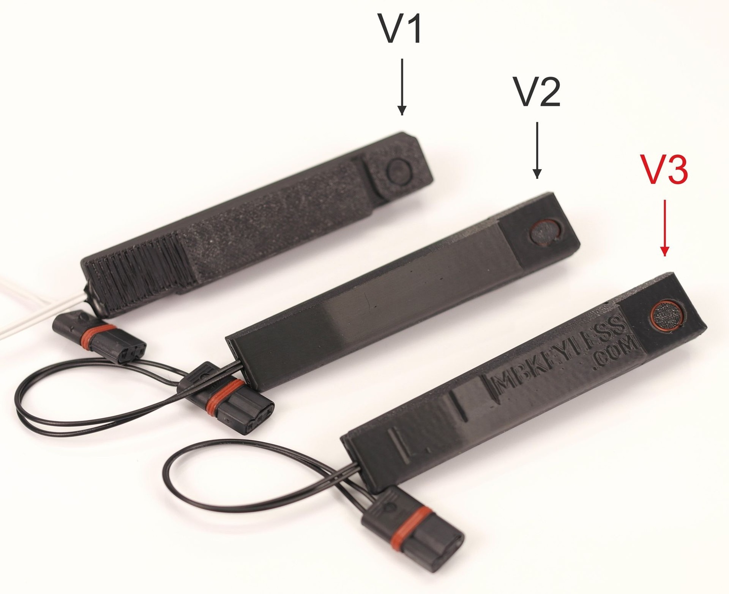 Drei Generationen MBKeyless-Module: V1, V2 und V3